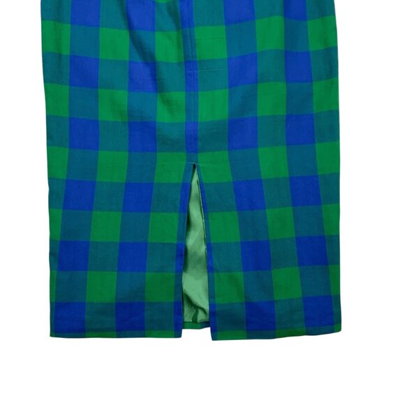 TOV Ruffle Plaid Skirts 40 US/M Blue Green Pencil Straight Midi Heritage Fall - Picture 11 of 14